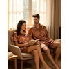 image:imageSWOMOG Satin Matching Pajamas Sets Couple Silk Button Down Nightwear Women amp Men Short Sleeve Sleepwear 2 Pieces LoungewearKhaki