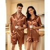 image:imageSWOMOG Satin Matching Pajamas Sets Couple Silk Button Down Nightwear Women amp Men Short Sleeve Sleepwear 2 Pieces LoungewearKhaki