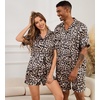 image:imageSWOMOG Satin Matching Pajamas Sets Couple Silk Button Down Nightwear Women amp Men Short Sleeve Sleepwear 2 Pieces LoungewearLeopard