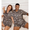 image:imageSWOMOG Satin Matching Pajamas Sets Couple Silk Button Down Nightwear Women amp Men Short Sleeve Sleepwear 2 Pieces LoungewearLeopard