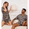 image:imageSWOMOG Satin Matching Pajamas Sets Couple Silk Button Down Nightwear Women amp Men Short Sleeve Sleepwear 2 Pieces LoungewearLeopard