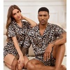 image:imageSWOMOG Satin Matching Pajamas Sets Couple Silk Button Down Nightwear Women amp Men Short Sleeve Sleepwear 2 Pieces LoungewearLeopard