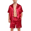 image:imageSWOMOG Satin Matching Pajamas Sets Couple Silk Button Down Nightwear Women amp Men Short Sleeve Sleepwear 2 Pieces LoungewearLight Red