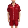 image:imageSWOMOG Satin Matching Pajamas Sets Couple Silk Button Down Nightwear Women amp Men Short Sleeve Sleepwear 2 Pieces LoungewearRed Striped