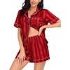 image:imageSWOMOG Satin Matching Pajamas Sets Couple Silk Button Down Nightwear Women amp Men Short Sleeve Sleepwear 2 Pieces LoungewearRed Striped