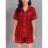 image:imageSWOMOG Satin Matching Pajamas Sets Couple Silk Button Down Nightwear Women amp Men Short Sleeve Sleepwear 2 Pieces LoungewearRed Striped