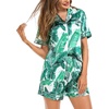 image:imageSWOMOG Satin Matching Pajamas Sets Couple Silk Button Down Nightwear Women amp Men Short Sleeve Sleepwear 2 Pieces LoungewearWhite Leaves