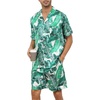 image:imageSWOMOG Satin Matching Pajamas Sets Couple Silk Button Down Nightwear Women amp Men Short Sleeve Sleepwear 2 Pieces LoungewearWhite Leaves