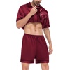 image:imageSWOMOG Satin Matching Pajamas Sets Couple Silk Button Down Nightwear Women amp Men Short Sleeve Sleepwear 2 Pieces LoungewearWine Red