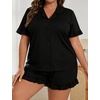 image:imageSWOMOG Woman Pajama Set Short Sleeve Pjs Set 2Pcs Short Pajamas Button Down Ruffle Hem Sleepwear Soft Modal LoungewearBlack