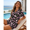 image:imageSWOMOG Woman Pajama Set Short Sleeve Pjs Set 2Pcs Short Pajamas Button Down Ruffle Hem Sleepwear Soft Modal LoungewearBlack Tulip