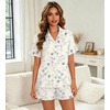 image:imageSWOMOG Woman Pajama Set Short Sleeve Pjs Set 2Pcs Short Pajamas Button Down Ruffle Hem Sleepwear Soft Modal LoungewearCream Blue Butterfly