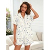 image:imageSWOMOG Woman Pajama Set Short Sleeve Pjs Set 2Pcs Short Pajamas Button Down Ruffle Hem Sleepwear Soft Modal LoungewearCream Blue Butterfly