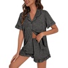 image:imageSWOMOG Woman Pajama Set Short Sleeve Pjs Set 2Pcs Short Pajamas Button Down Ruffle Hem Sleepwear Soft Modal LoungewearDark Gray