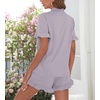 image:imageSWOMOG Woman Pajama Set Short Sleeve Pjs Set 2Pcs Short Pajamas Button Down Ruffle Hem Sleepwear Soft Modal LoungewearLilac