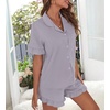 image:imageSWOMOG Woman Pajama Set Short Sleeve Pjs Set 2Pcs Short Pajamas Button Down Ruffle Hem Sleepwear Soft Modal LoungewearLilac