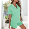 image:imageSWOMOG Woman Pajama Set Short Sleeve Pjs Set 2Pcs Short Pajamas Button Down Ruffle Hem Sleepwear Soft Modal LoungewearMint Green