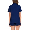 image:imageSWOMOG Woman Pajama Set Short Sleeve Pjs Set 2Pcs Short Pajamas Button Down Ruffle Hem Sleepwear Soft Modal LoungewearNavy Blue