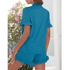 image:imageSWOMOG Woman Pajama Set Short Sleeve Pjs Set 2Pcs Short Pajamas Button Down Ruffle Hem Sleepwear Soft Modal LoungewearPeacock Blue
