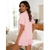 image:imageSWOMOG Woman Pajama Set Short Sleeve Pjs Set 2Pcs Short Pajamas Button Down Ruffle Hem Sleepwear Soft Modal LoungewearPink