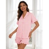 image:imageSWOMOG Woman Pajama Set Short Sleeve Pjs Set 2Pcs Short Pajamas Button Down Ruffle Hem Sleepwear Soft Modal LoungewearPink