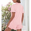 image:imageSWOMOG Woman Pajama Set Short Sleeve Pjs Set 2Pcs Short Pajamas Button Down Ruffle Hem Sleepwear Soft Modal LoungewearPink