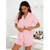image:imageSWOMOG Woman Pajama Set Short Sleeve Pjs Set 2Pcs Short Pajamas Button Down Ruffle Hem Sleepwear Soft Modal LoungewearPink