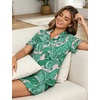 image:imageSWOMOG Woman Pajama Set Short Sleeve Pjs Set 2Pcs Short Pajamas Button Down Ruffle Hem Sleepwear Soft Modal LoungewearPink Leaf