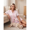 image:imageSWOMOG Woman Pajama Set Short Sleeve Pjs Set 2Pcs Short Pajamas Button Down Ruffle Hem Sleepwear Soft Modal LoungewearPink Rose Floral