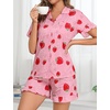 image:imageSWOMOG Woman Pajama Set Short Sleeve Pjs Set 2Pcs Short Pajamas Button Down Ruffle Hem Sleepwear Soft Modal LoungewearPink Strawberry