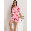 image:imageSWOMOG Woman Pajama Set Short Sleeve Pjs Set 2Pcs Short Pajamas Button Down Ruffle Hem Sleepwear Soft Modal LoungewearPink Strawberry