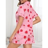 image:imageSWOMOG Woman Pajama Set Short Sleeve Pjs Set 2Pcs Short Pajamas Button Down Ruffle Hem Sleepwear Soft Modal LoungewearPink Strawberry