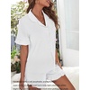 image:imageSWOMOG Woman Pajama Set Short Sleeve Pjs Set 2Pcs Short Pajamas Button Down Ruffle Hem Sleepwear Soft Modal LoungewearWhite