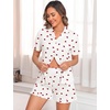 image:imageSWOMOG Woman Pajama Set Short Sleeve Pjs Set 2Pcs Short Pajamas Button Down Ruffle Hem Sleepwear Soft Modal LoungewearWhite Heart