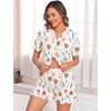 image:imageSWOMOG Woman Pajama Set Short Sleeve Pjs Set 2Pcs Short Pajamas Button Down Ruffle Hem Sleepwear Soft Modal LoungewearWhite Tulip