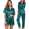 image:imageSWOMOG Women 4Pcs Silk Pajamas Set Button Down Sleepwear Loungewear Pj Sets for Ladies NightwearGreen