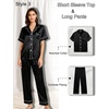 image:imageSWOMOG Women 4Pcs Silk Pajamas Set Button Down Sleepwear Loungewear Pj Sets for Ladies NightwearZ Double Piping  Black