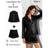 image:imageSWOMOG Women 4Pcs Silk Pajamas Set Button Down Sleepwear Loungewear Pj Sets for Ladies NightwearZ Double Piping  Black