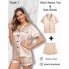 image:imageSWOMOG Women 4Pcs Silk Pajamas Set Button Down Sleepwear Loungewear Pj Sets for Ladies NightwearZ Double Piping  Champagne