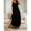image:imageSWOMOG Women Long Nightgown Pajama Dress Soft Strap Nightdress Summer Sleeveless Nightshirt Lounge Dress with PocketsBlack