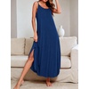 image:imageSWOMOG Women Long Nightgown Pajama Dress Soft Strap Nightdress Summer Sleeveless Nightshirt Lounge Dress with PocketsNavy Blue