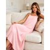 image:imageSWOMOG Women Long Nightgown Pajama Dress Soft Strap Nightdress Summer Sleeveless Nightshirt Lounge Dress with PocketsPink