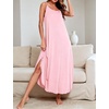 image:imageSWOMOG Women Long Nightgown Pajama Dress Soft Strap Nightdress Summer Sleeveless Nightshirt Lounge Dress with PocketsPink