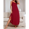 image:imageSWOMOG Women Long Nightgown Pajama Dress Soft Strap Nightdress Summer Sleeveless Nightshirt Lounge Dress with PocketsWine Red