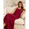 image:imageSWOMOG Women Long Nightgown Pajama Dress Soft Strap Nightdress Summer Sleeveless Nightshirt Lounge Dress with PocketsWine Red