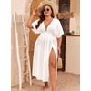 image:imageSWOMOG Women Plus Size Swimsuit Cover Up Bikini Bathing Suit Sexy Deep V Neck Swim Beach Dresses Summer BeachwearLongwhite