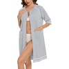 image:imageSWOMOG Women Zip Up Robe 34 Sleeve Housecoat Soft Cotton Zipper Front Nightgown Loungewear with Pockets