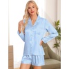 image:imageSWOMOG Womens 2 PCS  3 PCS Pajamas Set Silk Satin Long Sleeve Sleepwear Button Down Loungewear Pjs NightwearZ  Blue Striped  2 Pcs