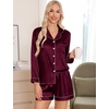 image:imageSWOMOG Womens 2 PCS  3 PCS Pajamas Set Silk Satin Long Sleeve Sleepwear Button Down Loungewear Pjs NightwearZ  Deep Wine Red  2 Pcs