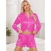 image:imageSWOMOG Womens 2 PCS  3 PCS Pajamas Set Silk Satin Long Sleeve Sleepwear Button Down Loungewear Pjs NightwearZ  Hot Pink Leopard  2 Pcs